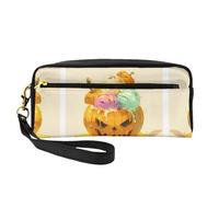 ZQYTGFDC The wolf with blue eyes - Borsa per il trucco portatile in pelle per donne, astuccio per trucchi, Gelato alla zucca, taglia unica