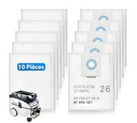 ZQZiQi 10 sacchetti filtranti compatibili con Festool CT 26 / CTM 26 E/CTL 26 E Aspiratore, 496187 Sacchetto aspirapolvere per Festool SC FIS-CT 26/5, usa e getta e grande capacità