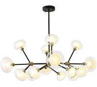 ZR98US 16-Lights Glass Globe Ceiling Mid Century Adjustable Chandelier for Kitchen Island Living Room G9 Included,Sputnik Chandelier-Black And Gold 16 Light
