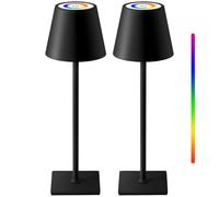 ZR98US 2-Pack Table Lamp, Portable Battery Powered, 3-Color Stepless Dimming, Suitable for Living Room, Dormitory, Office (RGB Nero-2)