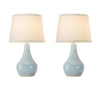 ZR98US 2-Piece Ceramic Table Lamp with Linen Shade, Rocker Switch, Bedroom And Living Room Suitable, (Gris)