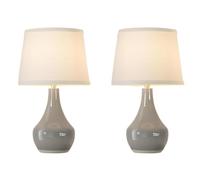 ZR98US 2-Piece Ceramic Table Lamp with Linen Shade, Rocker Switch, Bedroom And Living Room Suitable, (Gris)