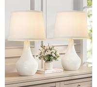 ZR98US 2-Piece Ceramic Table Lamp with Linen Shade, Rocker Switch, Bedroom And Living Room Suitable, (Gris)