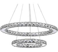 ZR98US 2 Rings Round Crystal Elegant Luxury Dimmable Pendant Light with Remote Stainless Steel Hanging Adjustable, Chandelier