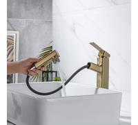 ZR98US Basin Faucet with Pull out Sprayer, 3 Modes, Brass Single Hole Mixer Tap for Bathroom, Bar, RV - Bathroom Sink Tap