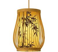 ZR98US Basket Shade Chinese Style Wicker Parchment Light Fixture Kitchen Rattan Pendant Lamp, Chandelier