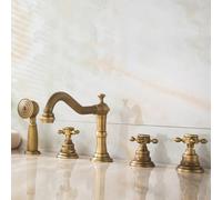 ZR98US Deck Mounted Bath Mixer Tap - Retro Cross Bath Shower Mixer Tap with Diverter Valve - Antique for Classic Bathrooms