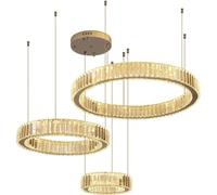 ZR98US Decoration Crystal Chandeliers 3 Ring Round Circular Dimmable Living Room Light Foyer Entryway Chrome Large Hanging Pendant Lamp, Chandelier