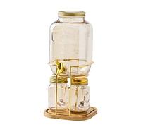 ZR98US Drink Dispenser Glass Cooling Kettle Set Embossed Pattern Self- Cold Drink Bucket Straw Cup Faucet Party Juice Water Dispenser Easy Dispensing