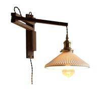 ZR98US French Swing Arm Light, Retro Ceramic Lamp Walnut Adjustable Angle Wall for Living Room Hallway Bedroom