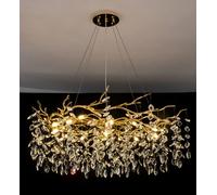 ZR98US, Gold Rain Drop Pendant Chandelier Light,6 Round Lights- 23.6 inch