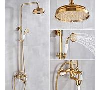 ZR98US Gold Shower Faucet System - Wall Mounted Bath Mixer Tap with 8-inch Rainfall Shower Head & Hand Shower - Complete Shower Set for Bathroom