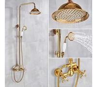 ZR98US Gold Shower Faucet System - Wall Mounted Bath Mixer Tap with 8-inch Rainfall Shower Head & Hand Shower - Complete Shower Set for Bathroom