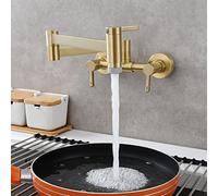 ZR98US Kitchen Sink Tap - Wall Mounted Brass Mixer Faucet with Dual Handle for Hot And Cold Water - 2 Outlet Modes