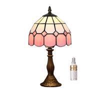 ZR98US Lampada Tavolo d'Arte Vintage 15 Pollici con Paralume in Vetro colorato per Lettura del Comodino, Camera da Letto e Adatti a Soggiorno, dormitorio, Ufficio (Rosa)