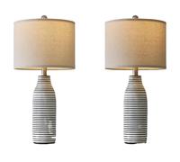 ZR98US Lampada Tavolo Semplice 25 Pollici Moderna, tonalità Lino Base di Ceramica, con Interruttore Rotante, per Camera da Letto, Adatto a Soggiorno, dormitorio, Ufficio, (Pacchetto in e Nero)