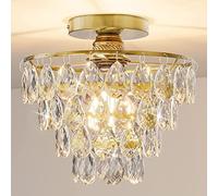 ZR98US Luxury Gold Chandelier inch Semi Flush Mount Ceiling Light with Crystal Decoration for Hallway, Bedroom, Bathroom - Base And Easy Installation Included