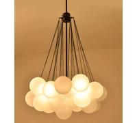 ZR98US Mid-Century Glass Bubble Chandelier Fixture Black Finish Crystal Pendant Light Hanging Ceiling Lamps for Bedroom Living Room