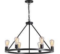 ZR98US Pendant Fixtures Light Wagon Wheel Chandelier,Dia 26'' Matte Black Chandeliers Bedrooms,Chain Chandelier for Dining Living Room Decor