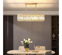ZR98US Rectangular Chandelier Dining Room,4 Lights Luxury Pendant Light, Linear Crystal Hanging Light Fixture for Kitchen Island