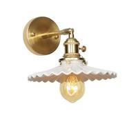 ZR98US Retro Ceramic, Nordic White Pleated Lights Adjustable Angle Wall Lamp for Living Room Kitchen Bedside Corridor
