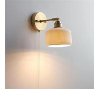 ZR98US Ribbed Ceramic Light, Mid Century all-Copper Lamp Adjustable Angle Wall for Bedroom Living Room Farmhouse(17cm/6.7in)