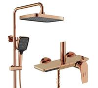 ZR98US Shower System Set - Exposed Shower Head 30x20cm with Waterfall Bathtub Faucet & Handheld Shower - Adjustable Height - Complete Copper Faucet Collection