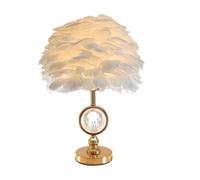 ZR98US Table Lamp con Base Metallica Oro e Piuma di Gallo Bianca Ammodernare Il Rappresentante - Dormitorio, Hotel o Soggetto per Stanze della Vita
