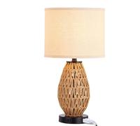 ZR98US Table Lamp con Scheda USB Handcraft Rattan - Adatto per Camera da Letto, Dormitorio e Ufficio