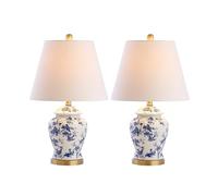 ZR98US Table Lamp con Sfondatura di Linnaio, Crema e Blu/per Stanze da Pranzo, Studiolo, Sala da Pranzo, Cameretta o Dormitorio (Set di 1)