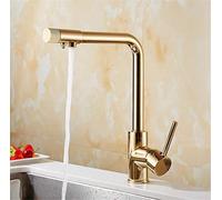 ZR98US Tap with Drinking Water Filter, Single Hole Swivel Mixer Tap with 3-Way Water Filter, Faucet for Kitchen, Chrome (Gold)