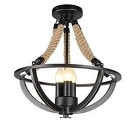 ZR98US V-intage Style Wrought Iron Lamp, Hemp Rope Pendant Light, Chandelier