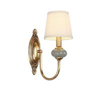 ZR98US Vintage Ceramics Mounted Lights, Transmission Fabric Lampshade Light for Living Room Restaurant Wall Lamp(15cm/5.9in)