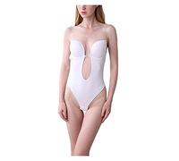 ZR98US Women Backless Shaperwear Deep V Bodysuit with Built in Gather Bra Seamless Jumpsuit for Wedding Evening Dress