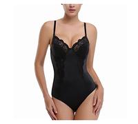 ZR98US Women V-Neck Full Body Shaper Underwear Slimming Bodysuit with Built-in Push Up Bra Corset Lingerie Adjustable