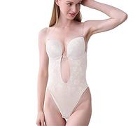 ZR98US Women's Seamless Bodysuit with Built in Bra Low Back Body Shaper Adjustable Lace Thong Wedding Party Backless Dress