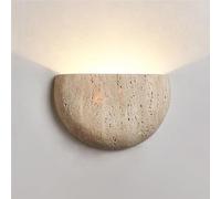ZR98US Yellow Travertine Lamp, Semi Circle Natural Stone Warm Fixture Minimalism Wall for Bedroom Entryway Porch