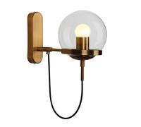 ZRBBRE Applique da parete vintage industriale in vetro a sfera, globo in vetro trasparente da 15 cm e lampada da parete in metallo dorato per camera da letto, soggiorno (Oro)
