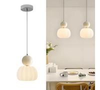 ZRBBRE Unique Pumpkin Design LED Lampada a Sospensione, lampadario da Soffitto Regolabile in Altezza da 150CM, Apparecchio di Illuminazione Interno Cremoso per Camera da Letto e Soggiorno (Bianco)