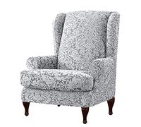 ZRCYXDW Copripoltrona Con Orecchie,Universale Copripoltrona checkered Copripoltrona Calore Antiscivolo Copri Divano Per Hotel Caffè-grigio chiaro-2 Pezzi