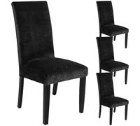 ZRCYXDW Velluto Fodere Coprisedia per Sala da Pranzo, Morbida Coprisedie con Schienale Set di 4 Addensare Copertura della Sedia Rimovibile Copri Sedie-Nero-4 Pezzo
