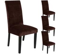 ZRCYXDW Velluto Fodere Coprisedia per Sala da Pranzo, Morbida Coprisedie con Schienale Set di 4 Addensare Copertura della Sedia Rimovibile Copri Sedie-Marrone-4 Pezzo