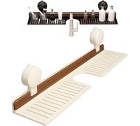ZrdlqlLcjxy Walnut Suction Cup Bathroom Shelf, Faucet Organizer Rack With Suction Cup, Wall Mounted Sink Shelf Over Faucet, Removable Wood Faucet Storage Rack, for Bathroom (White-M)