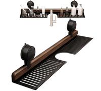 ZrdlqlLcjxy Walnut Suction Cup Bathroom Shelf, Faucet Organizer Rack With Suction Cup, Wall Mounted Sink Shelf Over Faucet, Removable Wood Faucet Storage Rack, for Bathroom (Black-L)