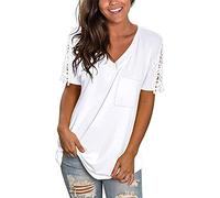 ZRDSZWZ Affidabile Donne Pizzo Manica Corta V-Neck T-Shirt Allentato Casual Estate Tee Top (Colore: 1-bianco, Taglia: Small)