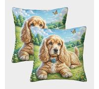 ZRHSADO American Cocker Spaniel Cuscino Stampato in 3D Decorazione Della Casa Coperchio Set Di 2 Poliestere Quadrati Esterno Giardino 50x50cm