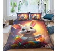 ZRHSADO Easter bunnySet Di Copripiumino microfibra morbida 3 pezzi motivo 3D cerniera nascosta cartoon whimsical style copripiumino con federe traspirante ultra morbido for ragazze King（220x240cm）