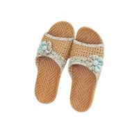ZRHWSPD Ciabatte Paglia Donna Breathable Flower Non Slip Linen Shoes Bottom Home Slippers(Green,39-40)