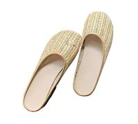 ZRHWSPD Ciabatte Paglia Donna Grass Vine Weaving Toe Women Slippers Shallow Flat Heels Casual Shoes(Apricot,39)