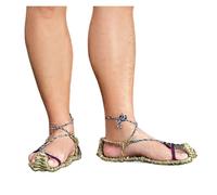 ZRHWSPD Ciabatte Paglia Donna Shoes Straw Sandals Vintage Hand Made Hemp Rope Outfit(Color2,34)